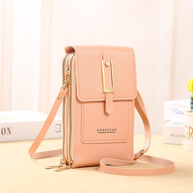 R&B | Leder Smartphone Clutch Damen Handtasche mit Touchscreen-Fenster