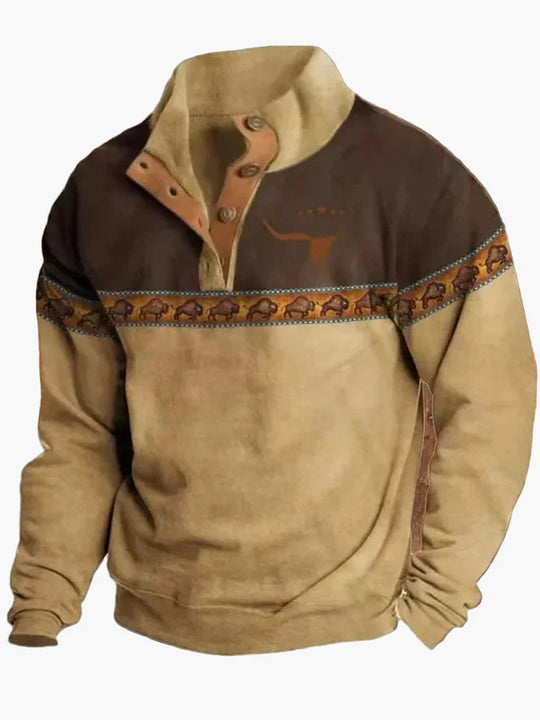 R&B | Vintage Western Sweatshirt mit Ethno-Muster und Stehkragen - Freizeitpullover