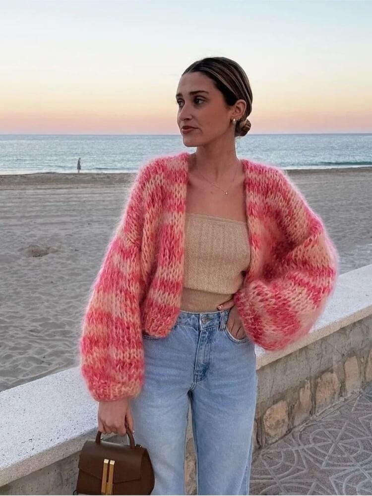 R&B | Gestreifter Offener Pullover