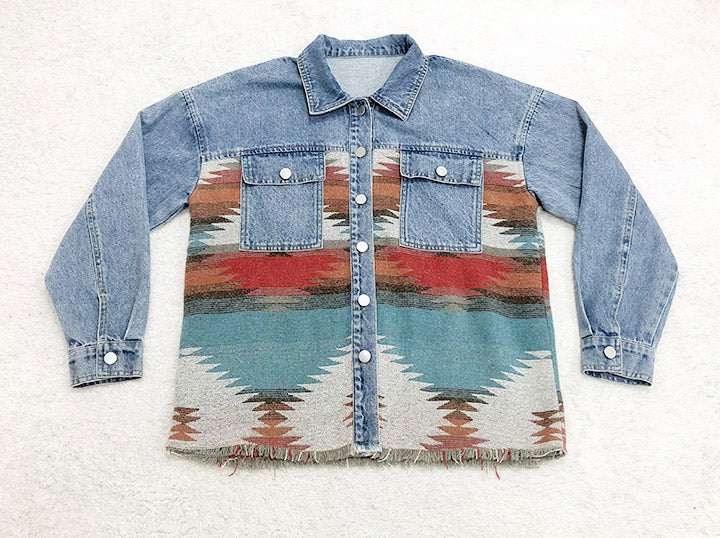 R&B | Aztec Revers Tasche Denim Patchwork Jacke