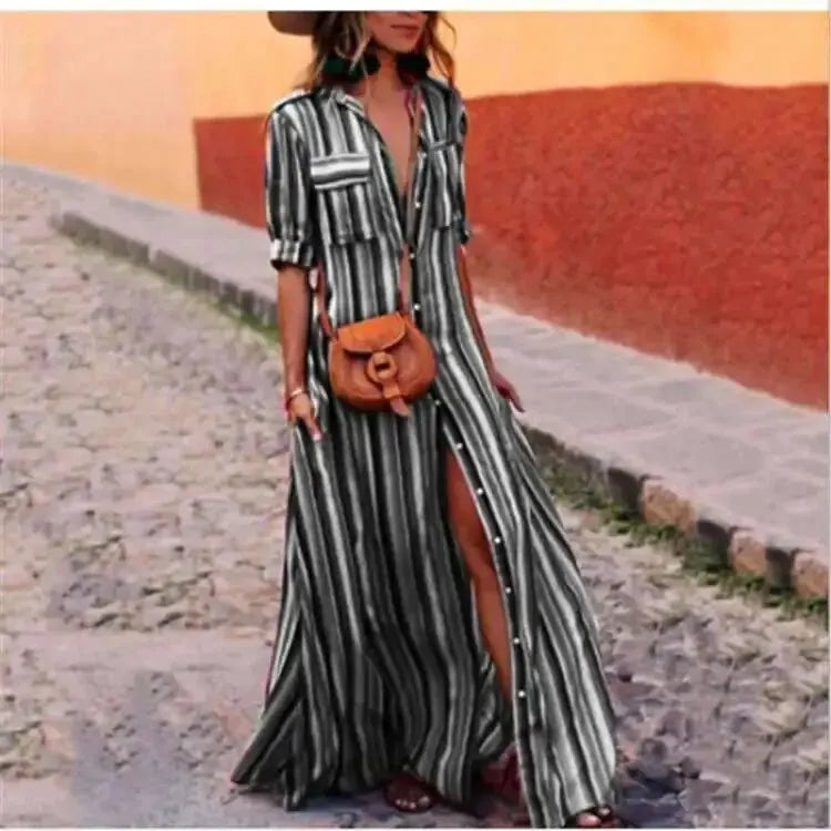 R&B - Gestreiftes lässiges, langes Maxikleid