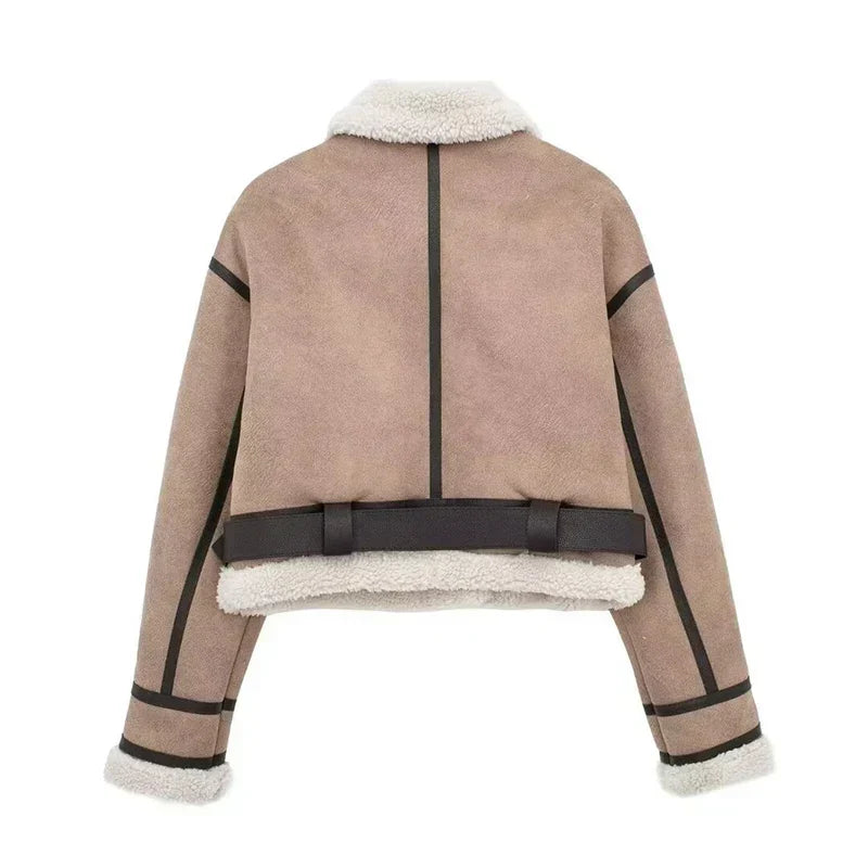 R&B | Lammfelljacke - Kurzes Modell - Oversized Fit - Warme Wollfutter - Reißverschluss schließen