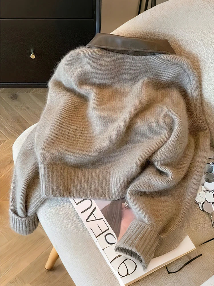 R&B | Strickjacke mit Reißverschluss und Elegantem Kragen - Modischer Cropped Cardigan für Alltag und Büro