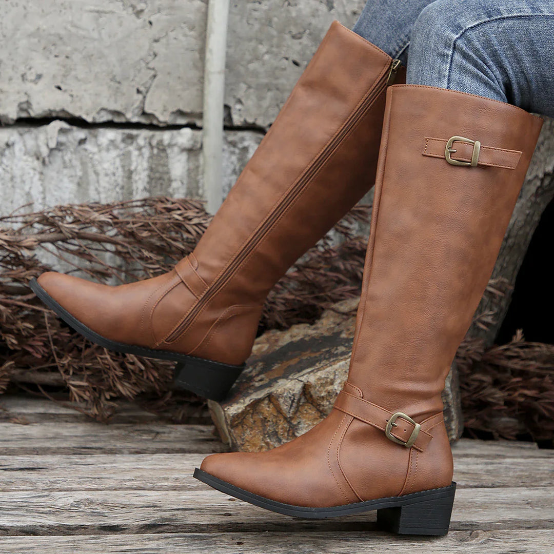 R&B | Hohe Reitstiefel mit Schnallenriemen und Niedrigem Absatz für Frauen