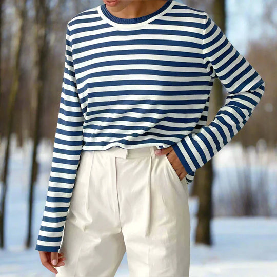 R&B | Langarm-T-Shirt Gestreift Rundhals Relaxed Fit Atmungsaktive Baumwolle