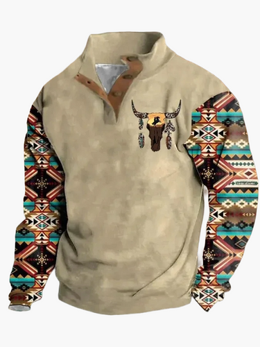 R&B | Vintage Western Sweatshirt mit Ethno-Muster und Stehkragen - Freizeitpullover