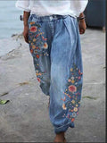R&B | Damen Denim Cargo Hose Weite, Lockere High-Waist-Jeans