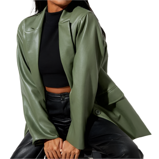 R&B | Vintage Blazer mit Lederlook für Damen