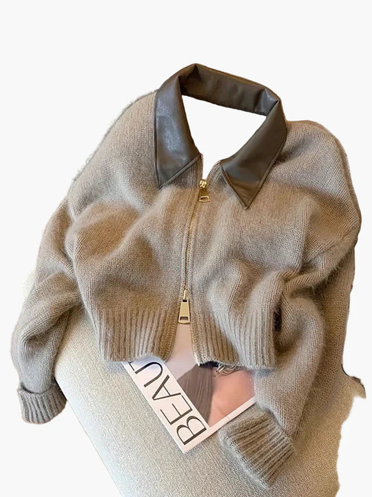 R&B | Strickjacke mit Reißverschluss und Elegantem Kragen - Modischer Cropped Cardigan für Alltag und Büro