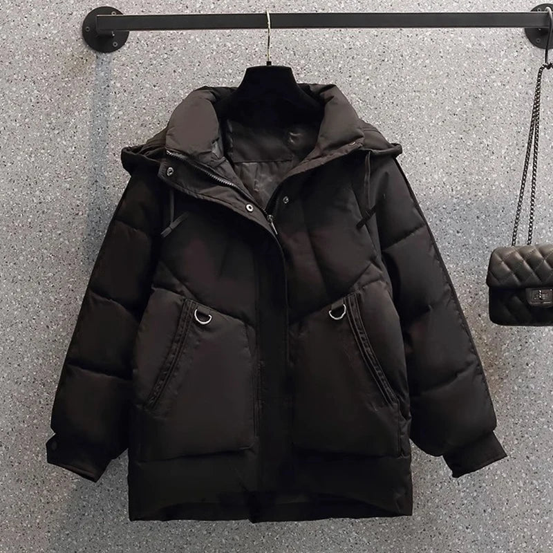 R&B | Puffer Jacke - Übergröße Gesteppt Wärme - Kapuze Hoher Kragen - Reißverschlussverschluss