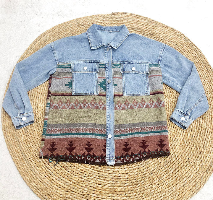 R&B | Aztec Revers Tasche Denim Patchwork Jacke