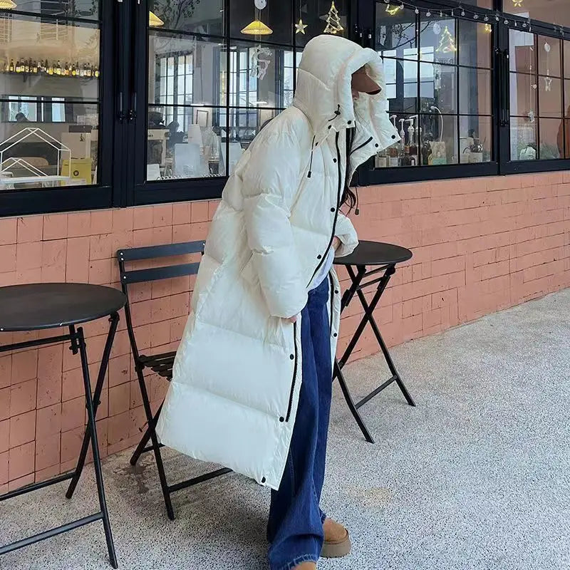 R&B | Lange Übergröße Damen Pufferjacke mit Kapuze