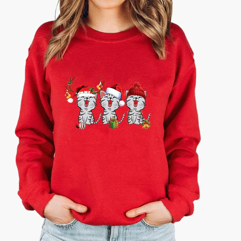 R&B | Weihnachtspullover mit Katze und Lichterkette - Lustiger Winter-Sweater für Katzenliebhaber