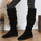 R&B | Hohe Röhre Biker Stiefel mit Klobigem Absatz und Runder Zehe