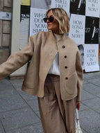 R&B | Stehkragen Knopfverschluss Mantel Fronttaschen Kurze Jacke