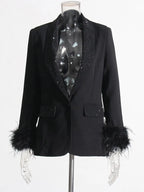 R&B | Langarm Patchwork-Blazer mit Rautenmuster