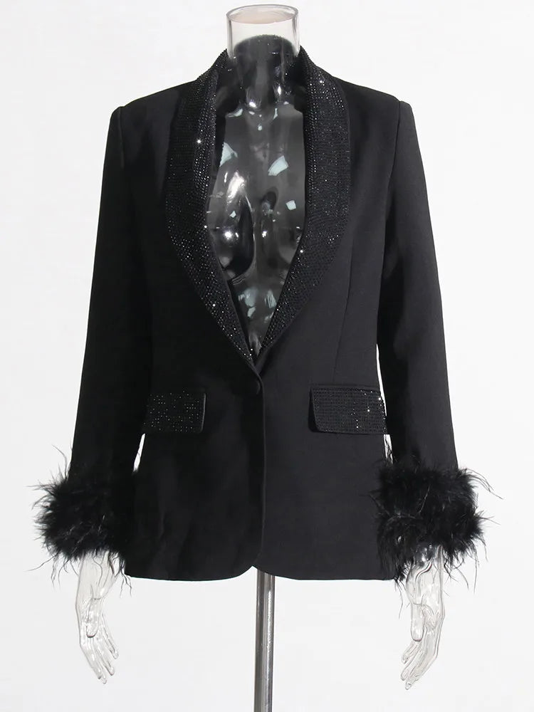 R&B | Langarm Patchwork-Blazer mit Rautenmuster