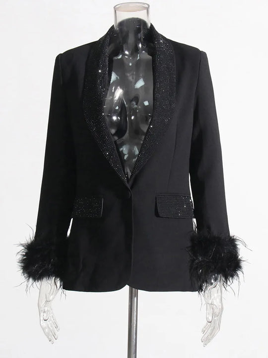 R&B | Langarm Patchwork-Blazer mit Rautenmuster
