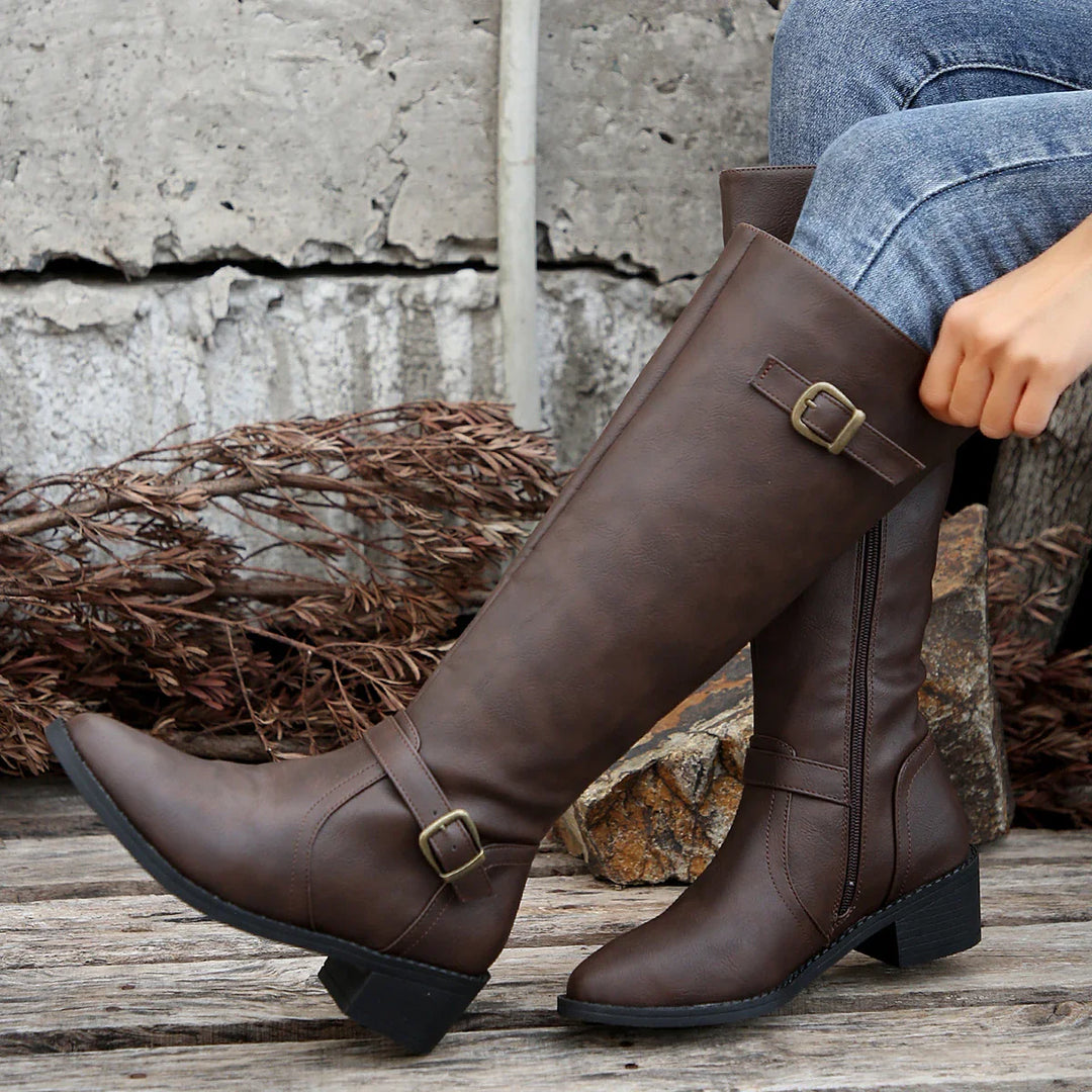 R&B | Hohe Reitstiefel mit Schnallenriemen und Niedrigem Absatz für Frauen