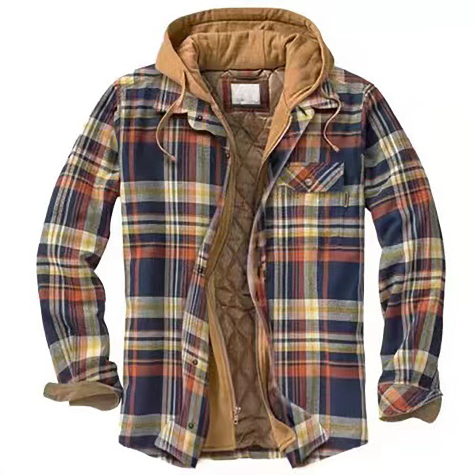 R&B | Extra warme kariierte Herrenjacke mit Kapuze