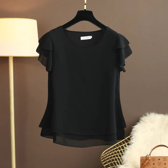 R&B | Chiffon Bluse mit O-Ausschnitt und Kurzen Ärmeln
