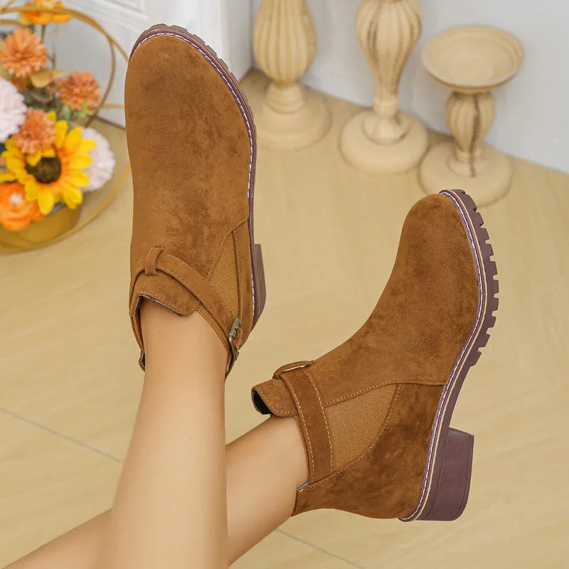 R&B | Winter Schnalle Stiefel Runde Zehe Chunky Absätze