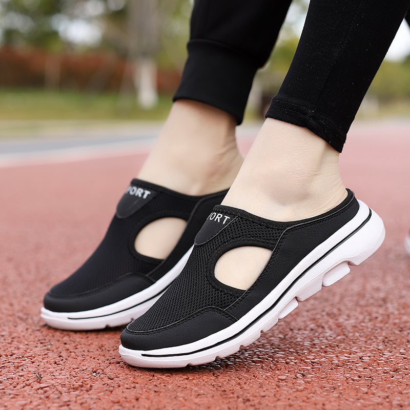R&B Damen Slip-On-Pantoletten aus Mesh mit seitlichen Ausschnitten