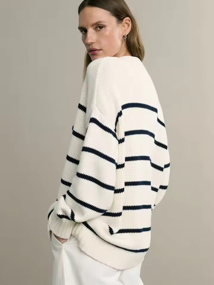 R&B | Übergröße Damen Cardigan mit Streifen und Knöpfen