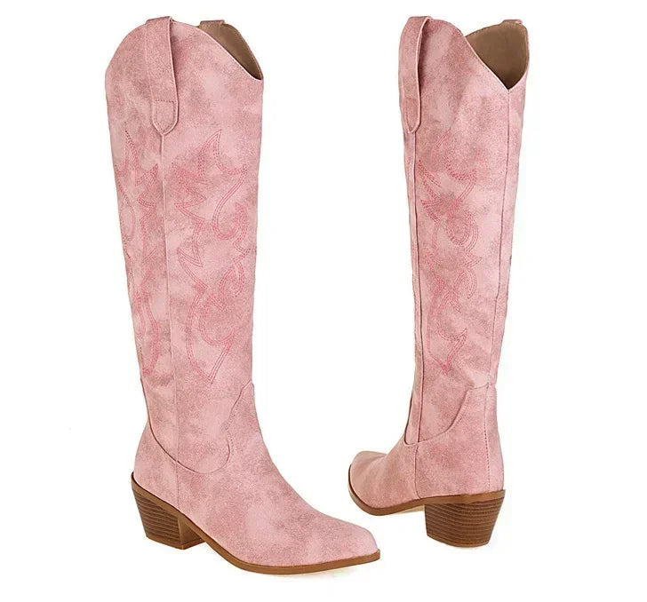 R&B | Wildleder Kniehohe Cowboystiefel Frühlingskollektion