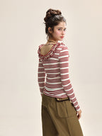Damen Spitzen U-Ausschnitt Slim Fit Langarm Top