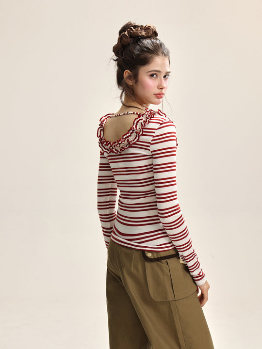 Damen Spitzen U-Ausschnitt Slim Fit Langarm Top