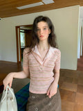 Damen Kurzarm V-Ausschnitt Fake Zweiteiler T-Shirt