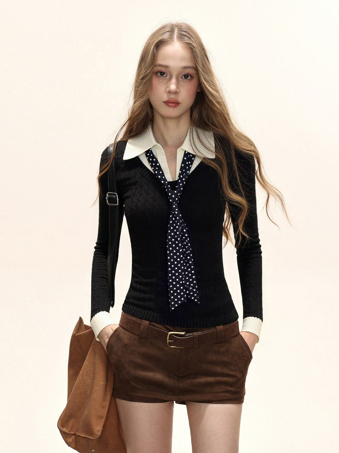 Damen Strick Polo Top mit Zopfmuster Slim Fit