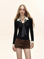 Damen Strick Polo Top mit Zopfmuster Slim Fit