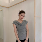 Damen Kurzarm T-Shirt mit Raffungen Slim Fit