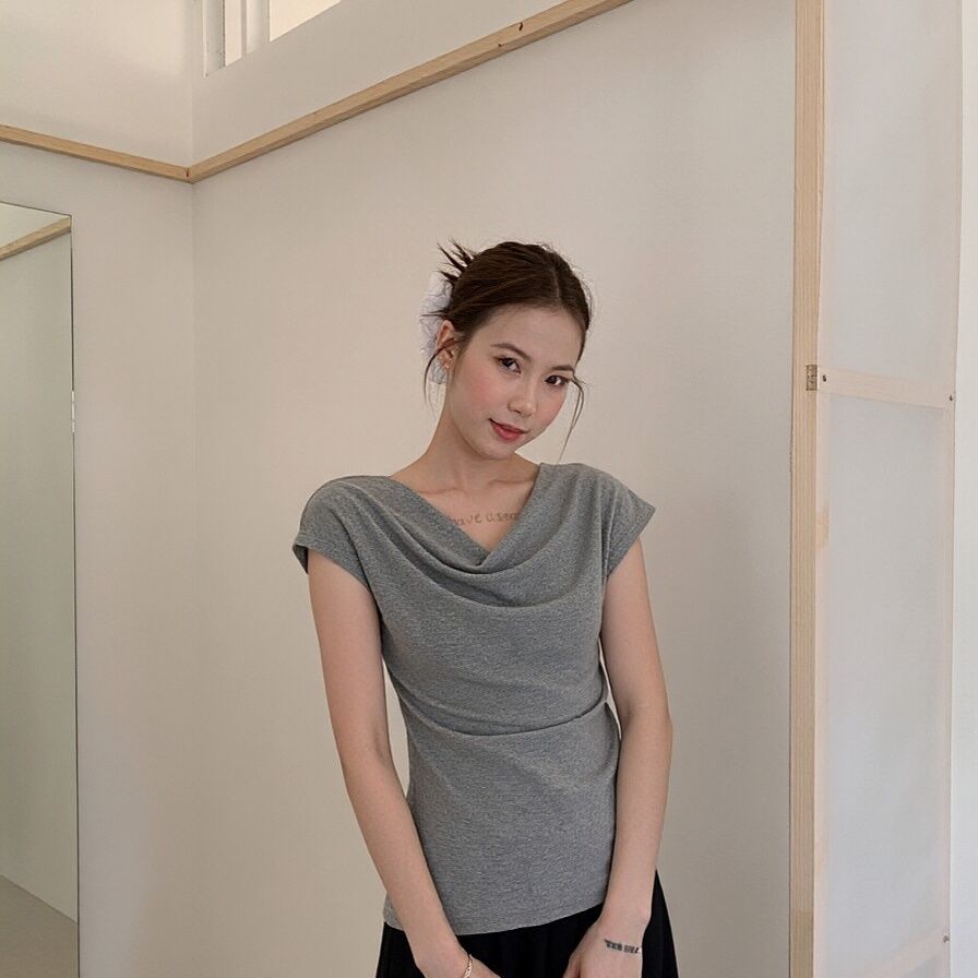 Damen Kurzarm T-Shirt mit Raffungen Slim Fit