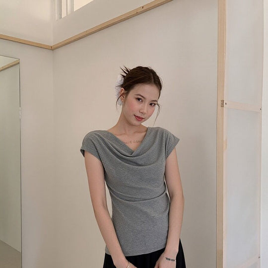 Damen Kurzarm T-Shirt mit Raffungen Slim Fit