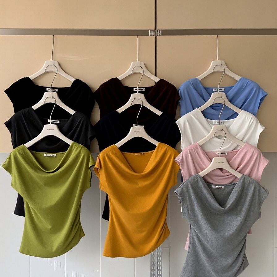 Damen Kurzarm T-Shirt mit Raffungen Slim Fit