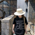 Damen Kurzarm T-Shirt mit Buchstaben Print Schwarz