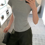Damen Kurzarm Rundhals T-Shirt Slim Fit Grau