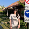 Damen Kurzarm T-Shirt mit Buchstaben Print Slim Fit Weiß
