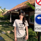 Damen Kurzarm T-Shirt mit Buchstaben Print Slim Fit Weiß