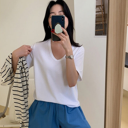 Damen Basic Kurzarm T-Shirt Locker Slim Fit
