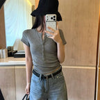 Damen Kurzarm T-Shirt mit Knopfleiste Slim Fit