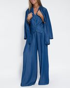 R&B | Elegantes 2-Teiliges Set Leinen Weite Hose & Weste