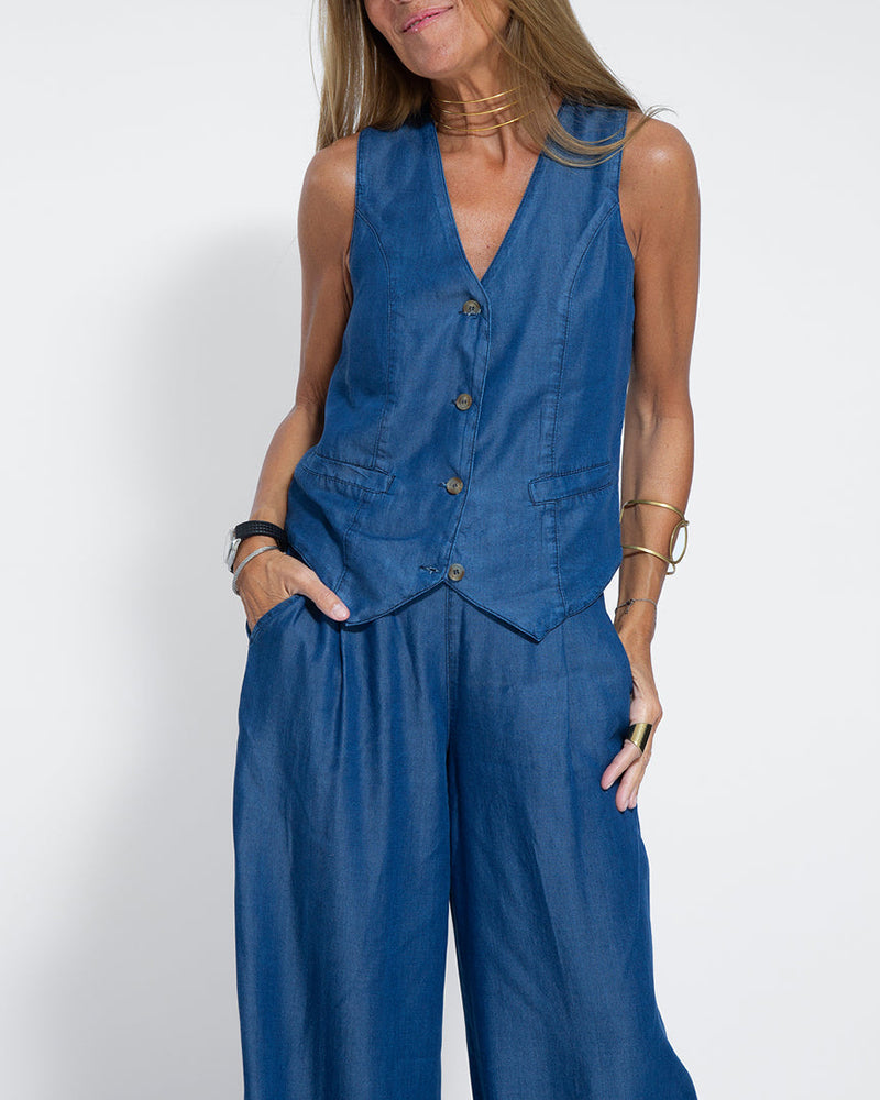 R&B | Elegantes 2-Teiliges Set Leinen Weite Hose & Weste