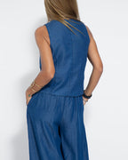 R&B | Elegantes 2-Teiliges Set Leinen Weite Hose & Weste