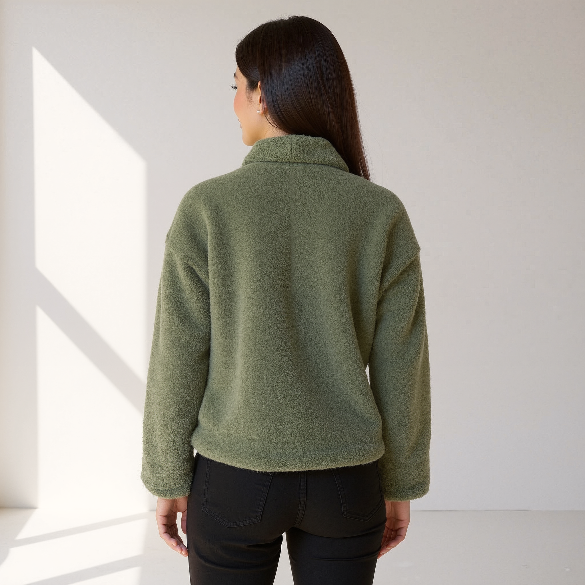 R&B | Weiche Damen Teddy Herbstjacke mit Knöpfen und Taschen