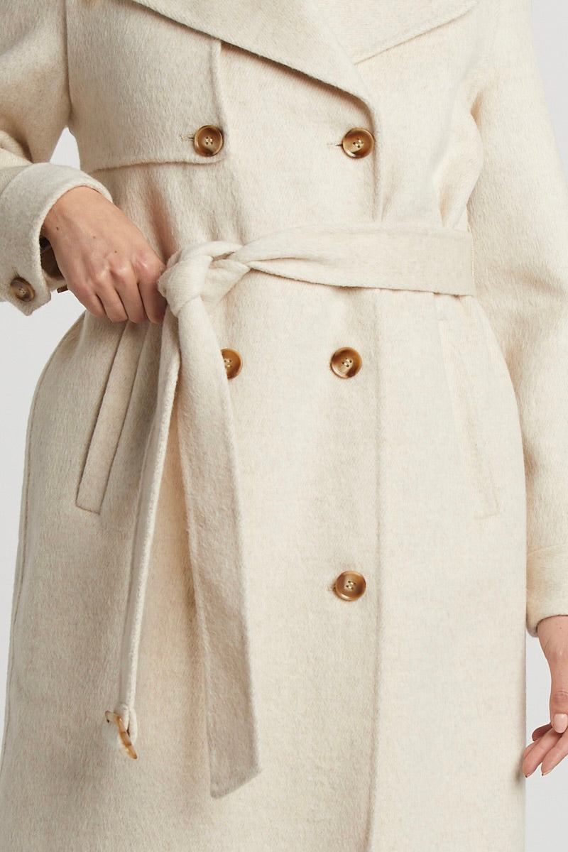 R&B | Damen Wolljacke mit doppelter Knopfreihe und abnehmbarem Gürtel und Sturmklappe