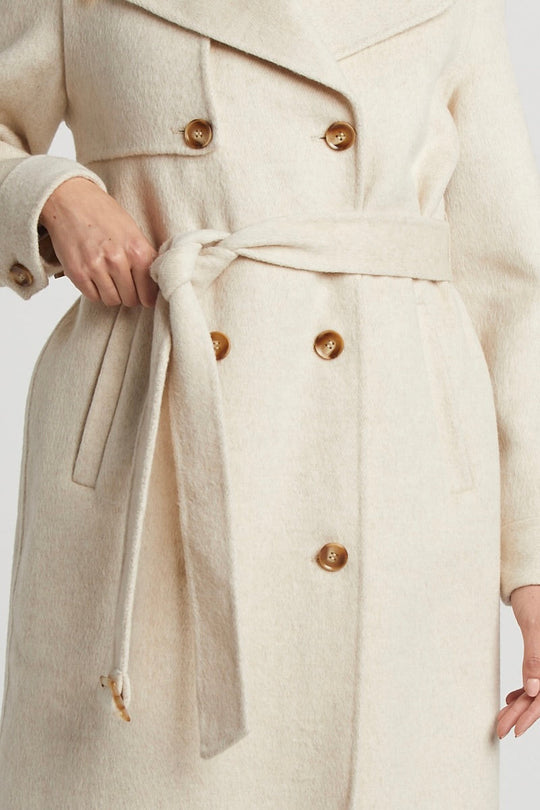 R&B | Damen Wolljacke mit doppelter Knopfreihe und abnehmbarem Gürtel und Sturmklappe